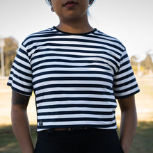 Load image into Gallery viewer, Lynt Crop Tee in Dark Navy Stripes