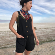Load image into Gallery viewer, Lynt Button Short Overalls in Black
