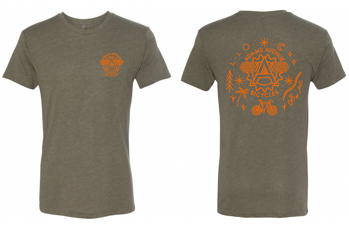 Adams Ave Bikes Camp Logo Tee in Olive