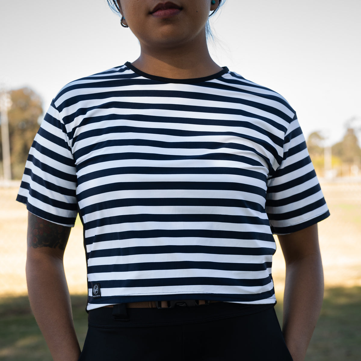 Lynt Crop Tee in Dark Navy Stripes