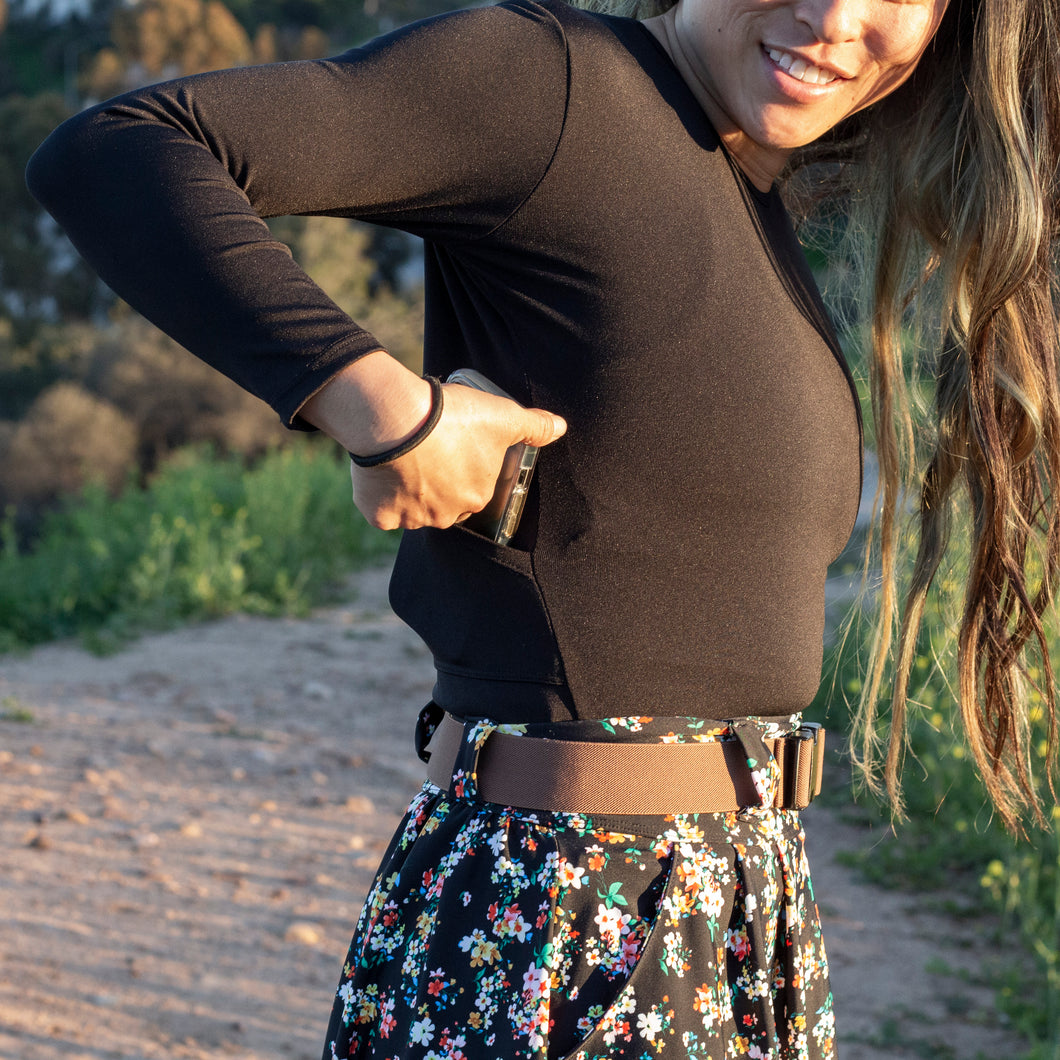 Lynt Long Sleeve Pocket Top in Black