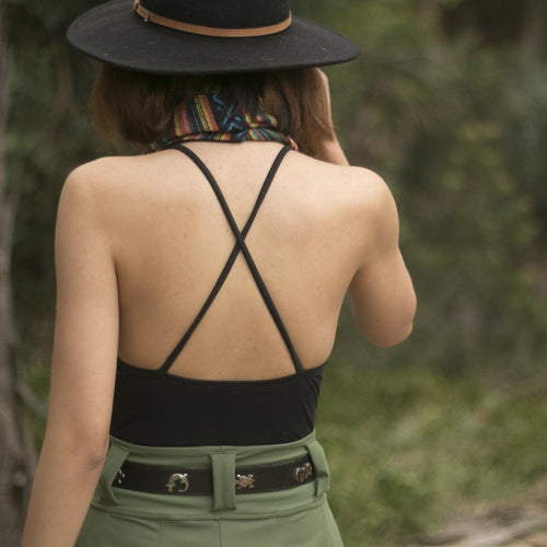 Lynt  Crisscross Strap Bodysuit in Black