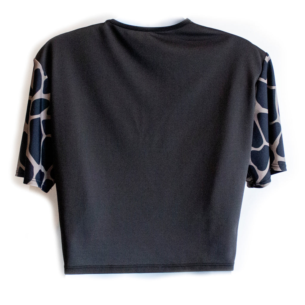 Lynt Crop Tee in Black/Olive Giraffe