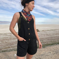 Lynt Button Short Overalls in Black